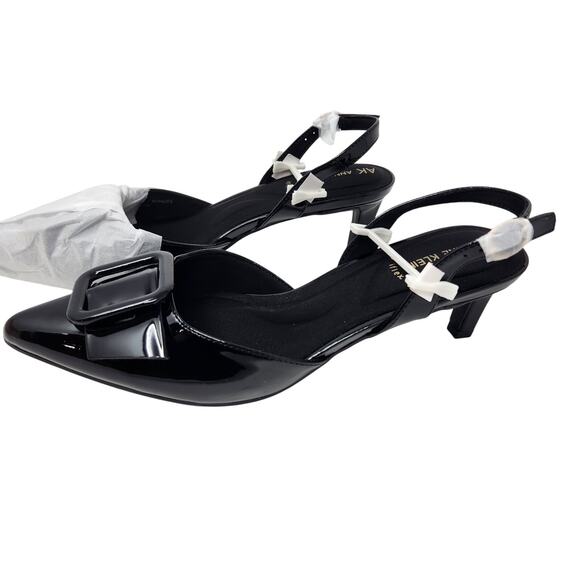 Anne Klein Black Patent Leather Slingback Bernette Bow Pump Sandals Size 7.5M - Picture 8 of 12